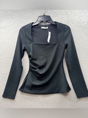 Abercrombie & Fitch Black Top Long Sleeves Square Neck Ruched Stretch XS NWT